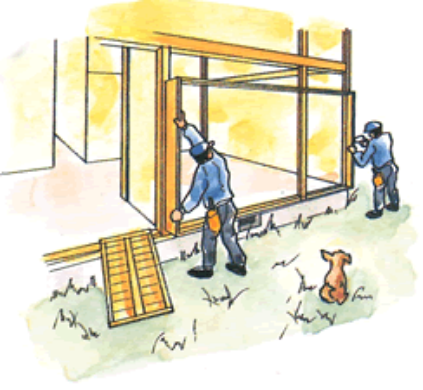 枠を建物本体に取り付けます